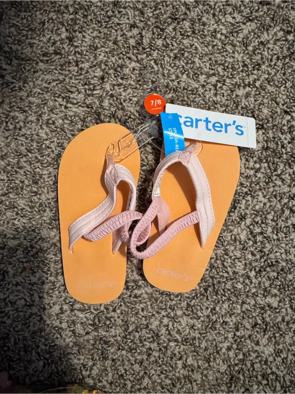 Carter's Pink Strap Flip Flops with Orange Soles size 7/8 toddler